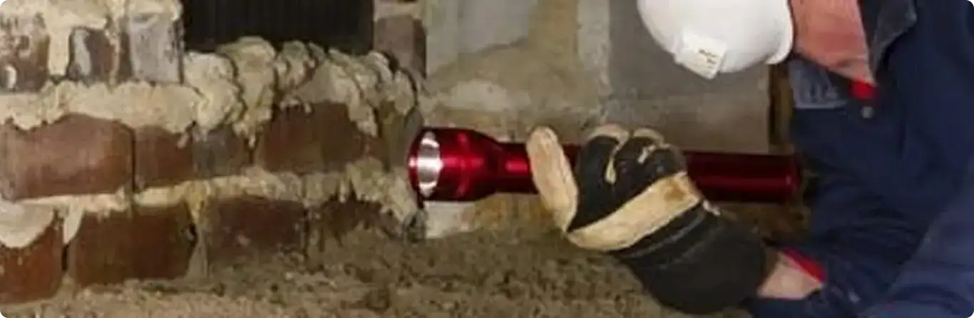 Pest control technician inspecting a crawl space for ant activity in Lemon Grove, CA